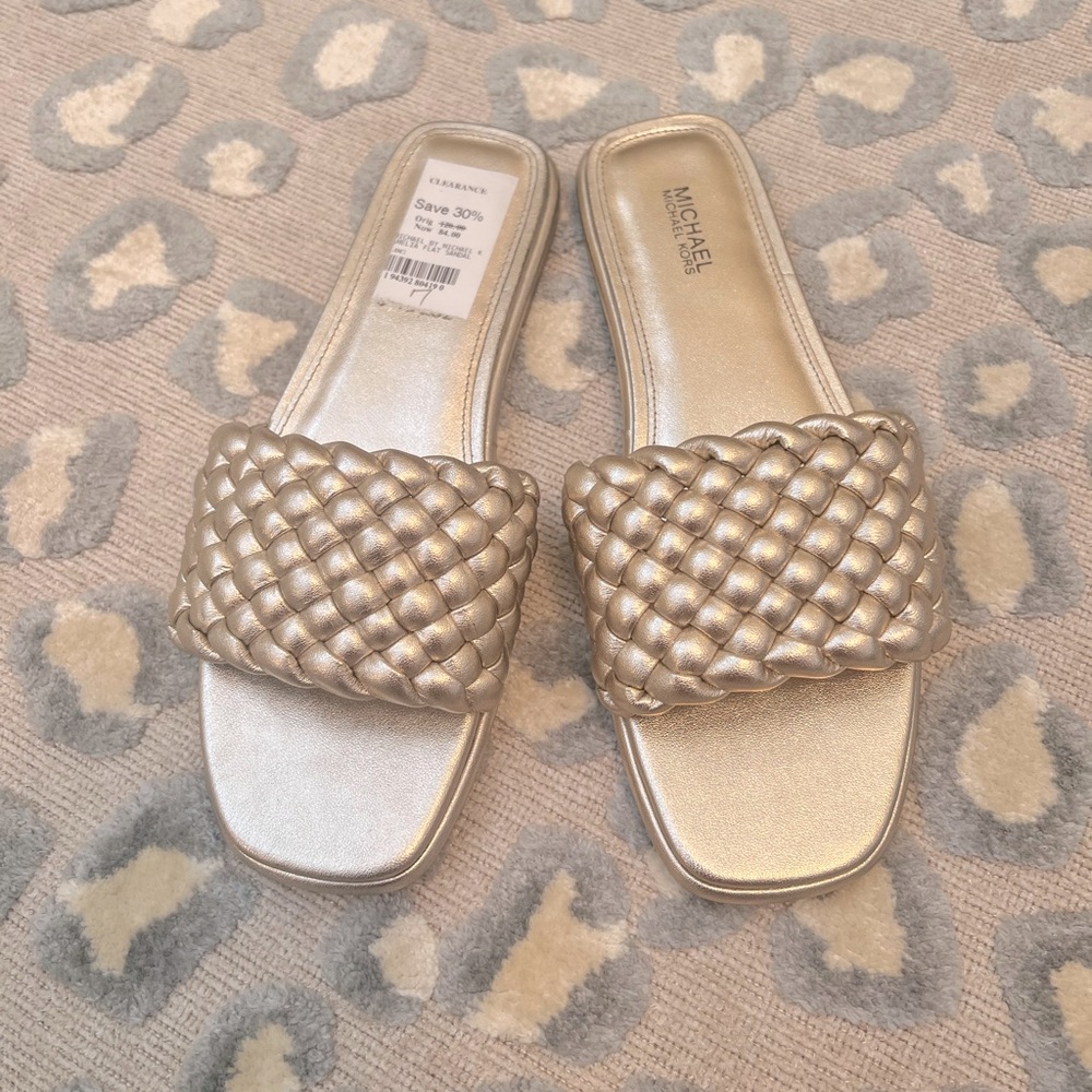 Michael Kors Gold Braided Slide Sandals